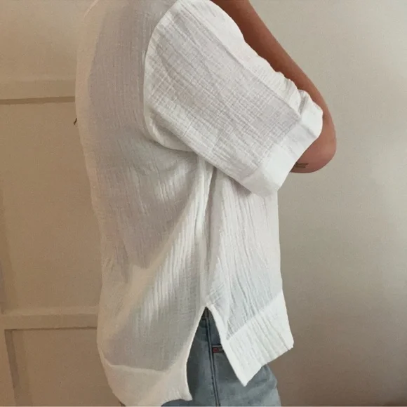 NWT! Faherty Dune Cotton Gauze Short Sleeve Popover Blouse White Coastal sz L - Picture 8 of 8